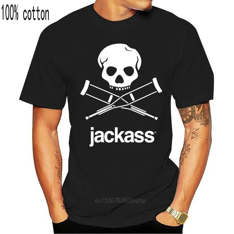 Футболка дизайн печати мужская мода Аутентичные череп и надпись Jackass Логотип Slim