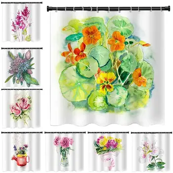 

New High-Quality Shower Curtain Floral Plant Pattern Shower Curtain Bathroom Shower Curtain Waterproof Material With 12 Hooks