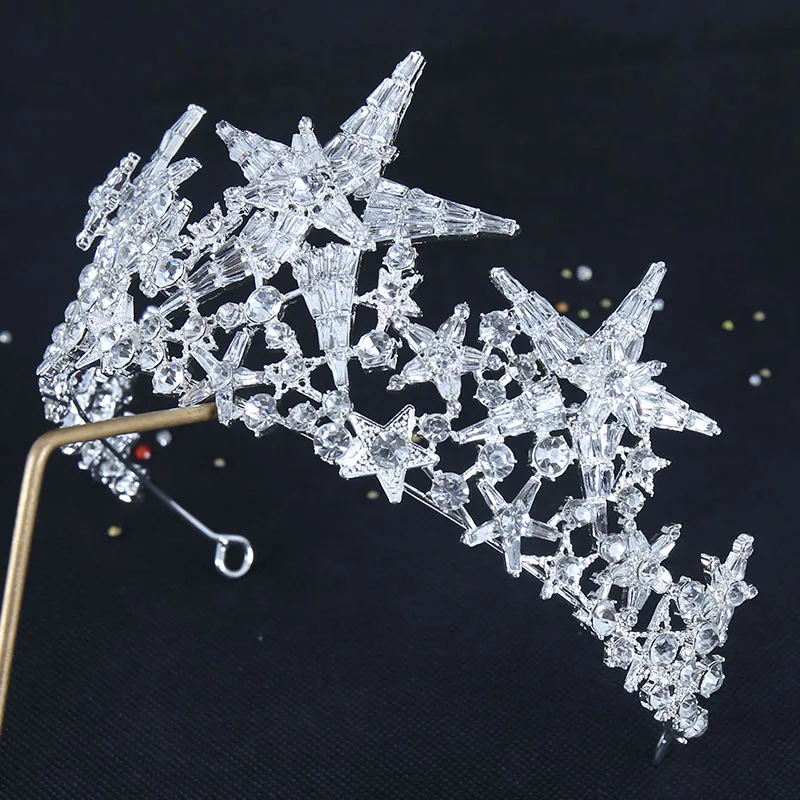 Star Crown Headpiece Bridal Tiara With Stars Baroque Headband Wedding Hair Accessories Hair Jewelry Crystal Tiaras and Crowns