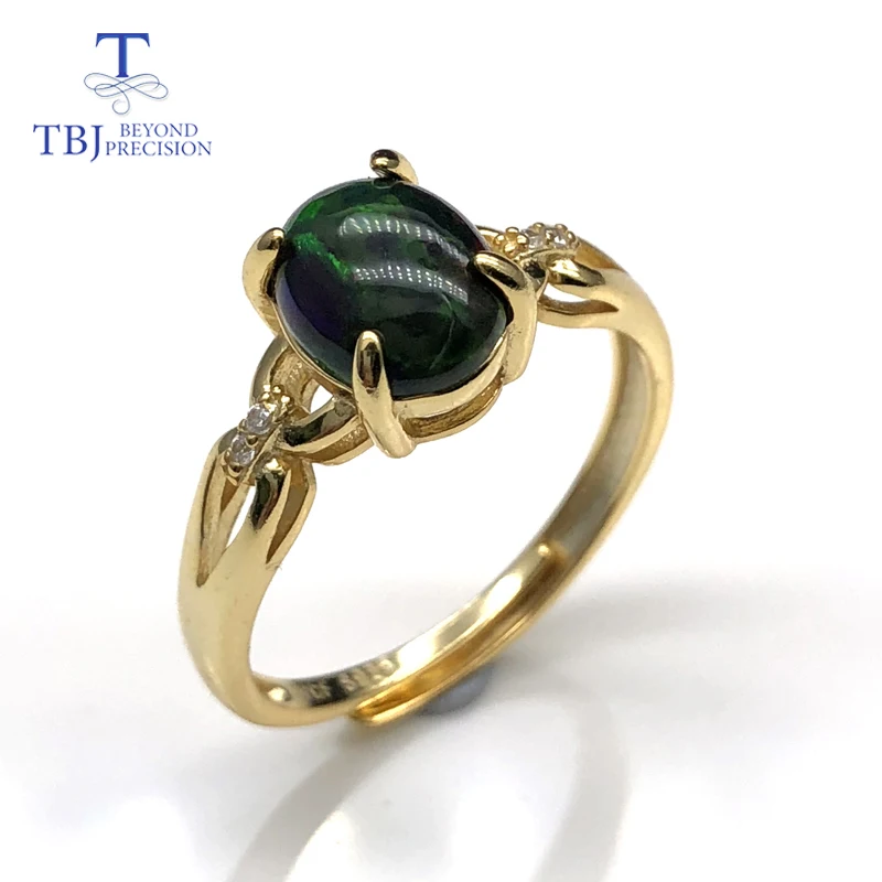 black opal ring Натуральный Овальный драгоценный камень 6*8 мм, многоцветное кольцо с черным опалом, кольцо из стерлингового серебра 925 пробы, простой стиль, хорошее ювелирное изделие для девушек, женщин, жены - Цвет камня: black opal ring