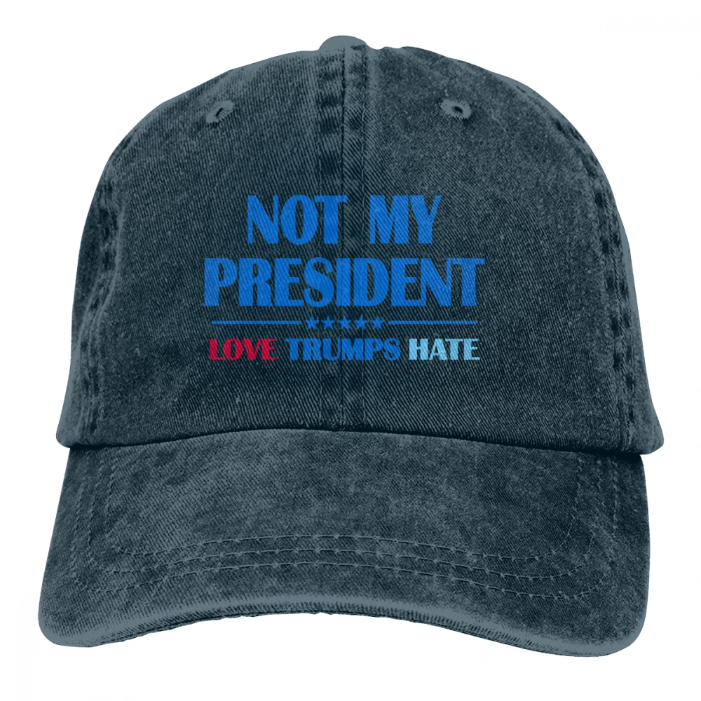 Not My President Love Trump Hate Casquette натуральный унисекс Мужские Женские джинсовые бейсболка с ремешком кепки Регулируемый Гольф папа шляпа - Цвет: Тёмно-синий