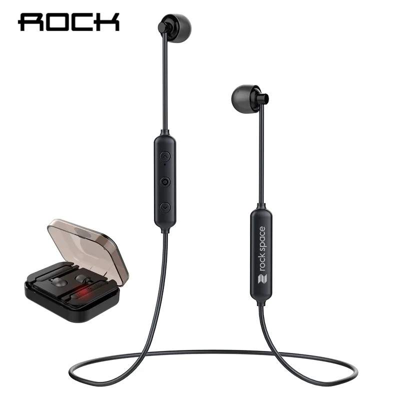 

ROCK Magnetic Attraction Bluetooth Earphone Headset Waterproof With Charging Box Mic Mic Rich Bass Headset