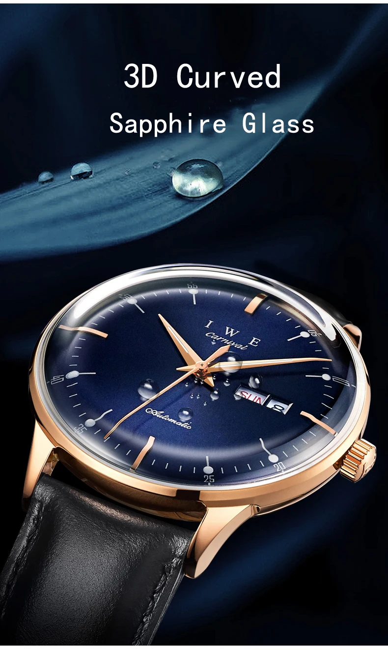 CARNIVAL Luxury Watch Men MIYOTA Mechanical Movement Waterproof Sports Top Brand Leather Luminous Wristwatch Reloj Hombre 8898