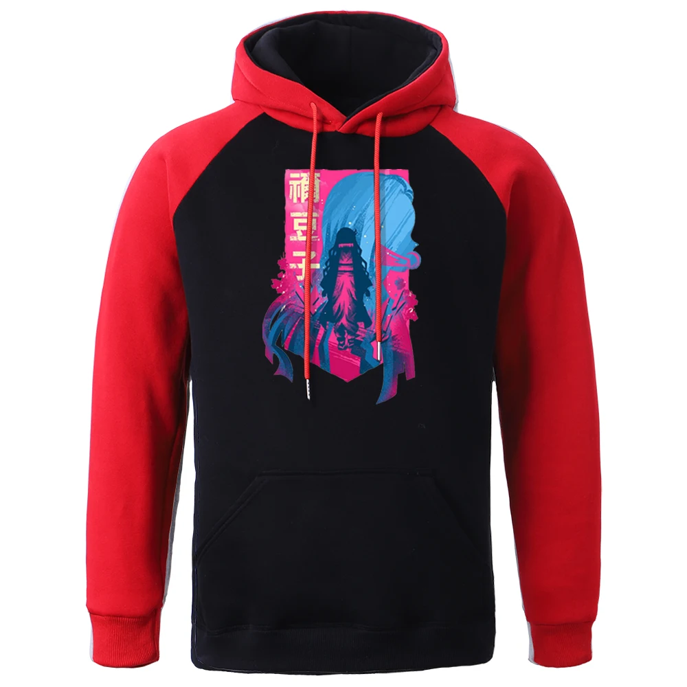 

Demon Slayer Kamado Nezuko Hoodie Mens Autumn Raglan Sweatshirts Hoodies Fleece Fashion Pullover Hip Hop Japan Anime Streetwear