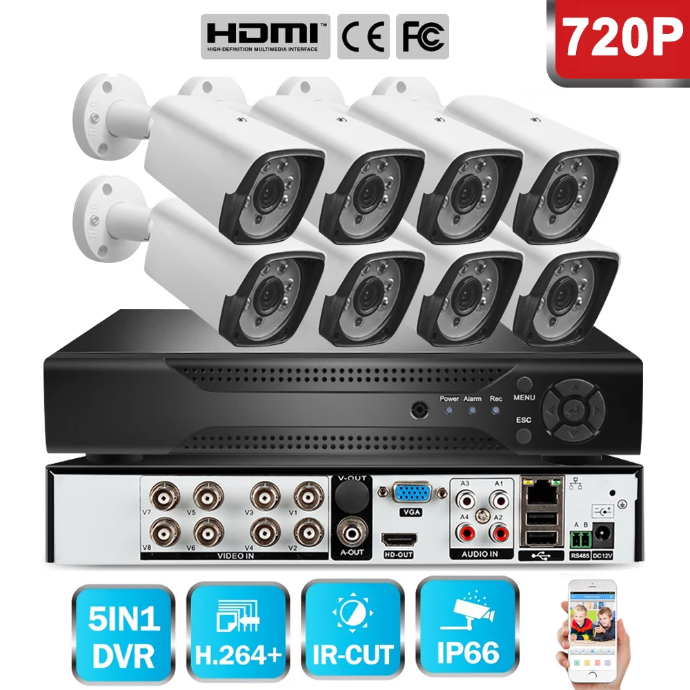 H.264 HD 8CH DVR 1080P AHD CCTV системный комплект для фотокамеры 2MP наружная Водонепроницаемая ip-камера Домашняя безопасность система видеонаблюдения - Цвет: 8PCs Camera 720P