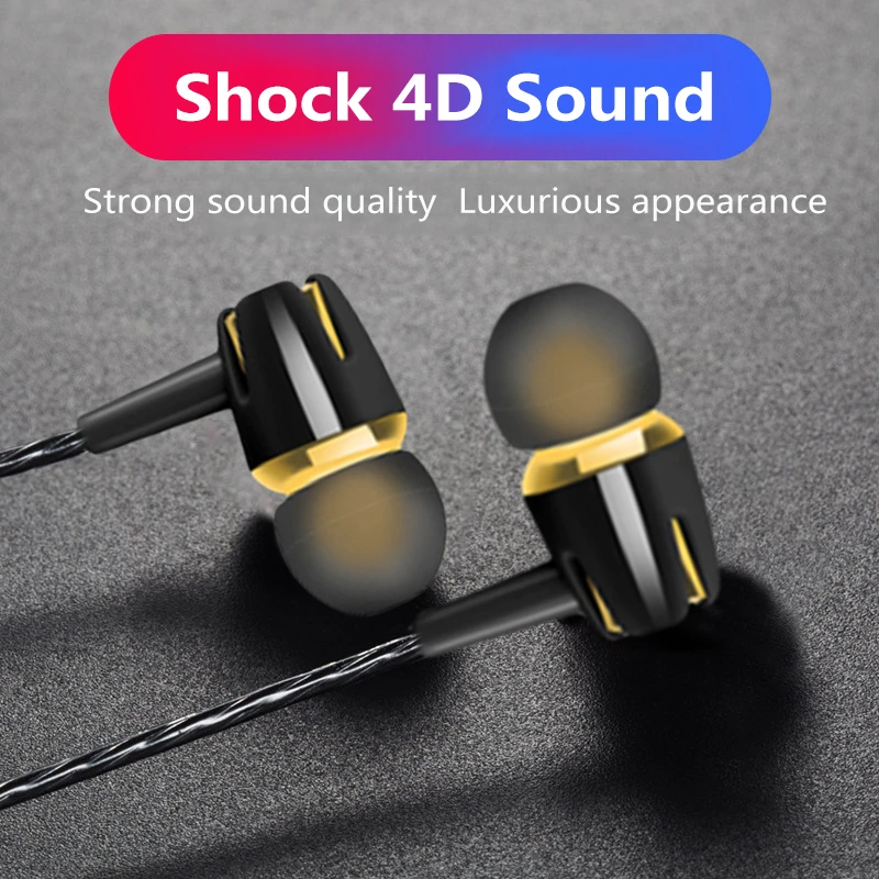 Wired Subwoofer Earphone Electroplating Bass Stereo In-ear Earphone With Mic Handsfree Call Phone Headset For Android IOS wireless bluetooth earbuds