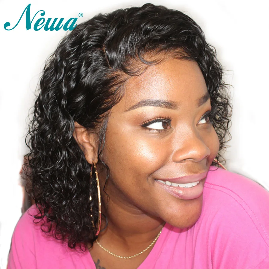 

Newa Hair 360 Lace Frontal Wig With Baby Hair Bleached Knots Brazilian Short Human Hair Bob Wigs For Black Women Curly Remy Hair