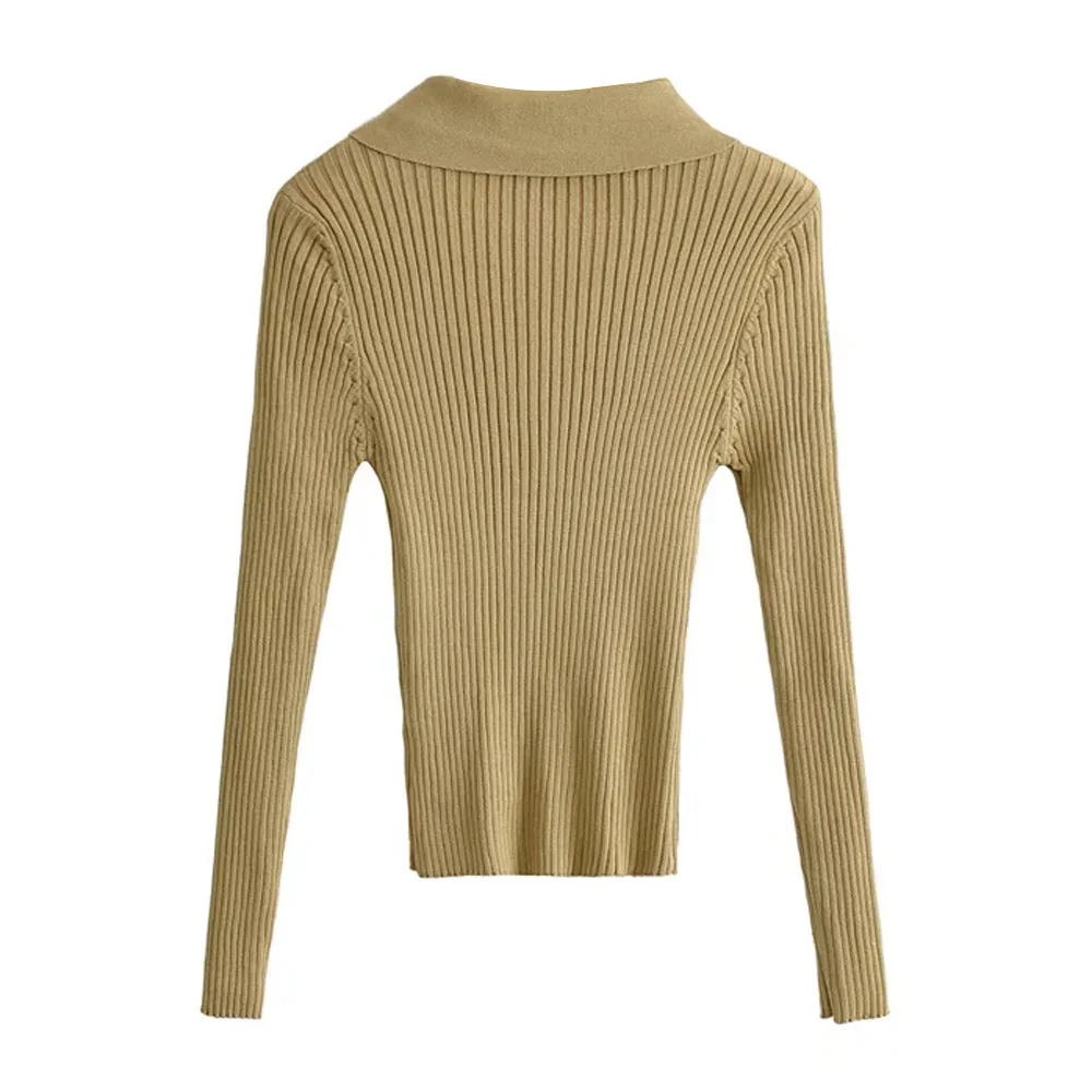 turtleneck KPYTOMOA Women Fashion Snap-button Fitted Slim Ribbed Knit Sweater Vintage Polo Collar Long Sleeve Female Pullovers Chic Tops long sweater