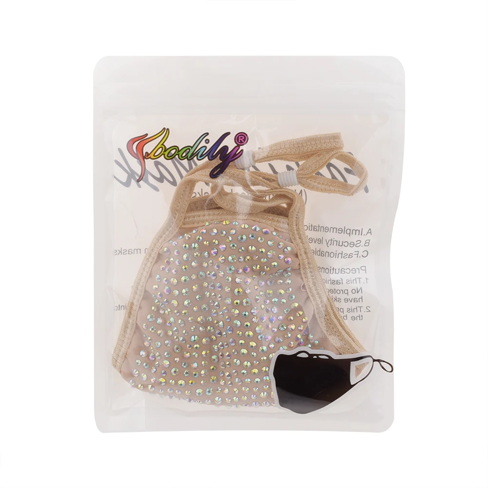 2024 Mode 15 Farben bling Strass Gesichts maske für Frauen wieder verwendbare gewaschene Stoff maske Halloween Party Dekoration KZ-004 – Detail 7