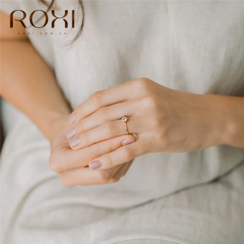 ROXI роскошное обручальное кольцо из розового золота кольцо Шесть крапанов AAA циркон обручальное кольцо изящные украшения для пальцев женщины обещают CZ камень пара кольцо