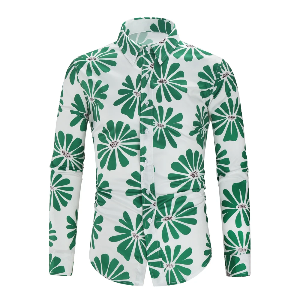 

Plus Size Shirts Men Printed Long Sleeve Casual Turn-down Collar Shirts Summer Tops New Arrival Clothing