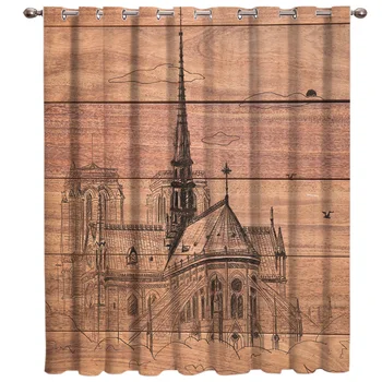 

A Stick Figure Of Notre Dame On A Vintage Wood Grain Background Floral Fabric Kids Window Treatment Hardware Sets Curtain