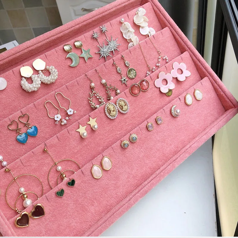 New Big Size Pink Ring Jewelry Display Organizer Case Tray Holder Necklace Earrings Storage Box Showcase Jewelry Stand Holder