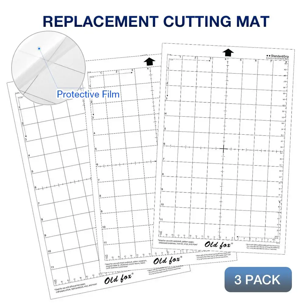 

3Pcs Replacement Cutting Mat Transparent Adhesive Mat With Measuring Grid 8 X 12 Inch For Silhouette Plotter Machine