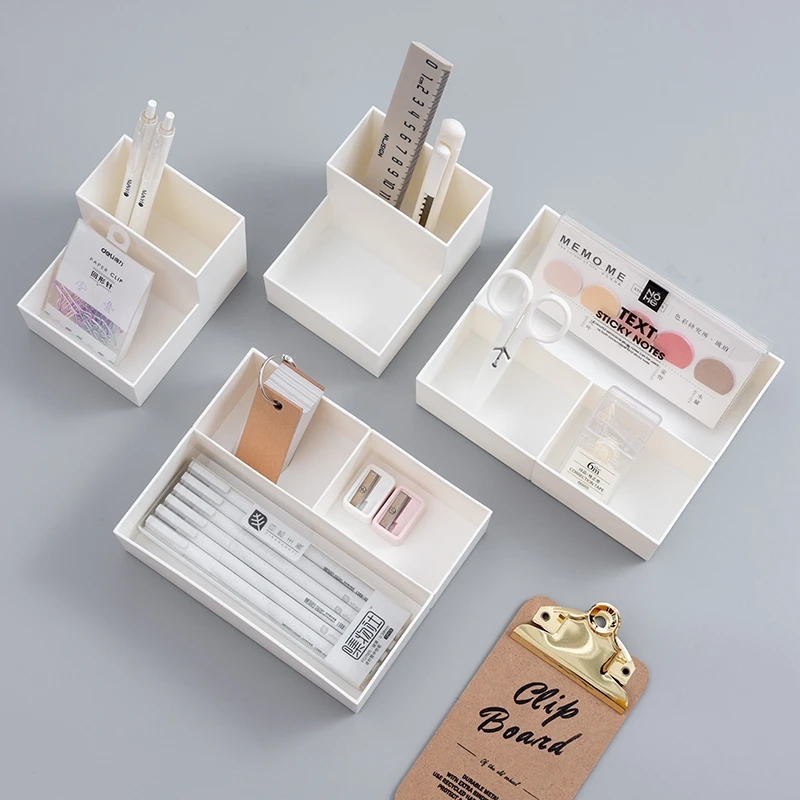 

1 Pc Creative Multi-function Pen Holder Sundries Stackable Storage Box White Pencil Case Desk Organizer Office Stationery Holder