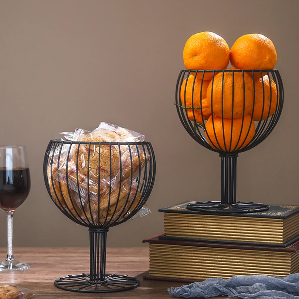 Durable Wine Glass Shape Household Fruits Storage Basket Candy Simple Tray Iron Art Living Room Snacks Hollowed Dessert Kitchen