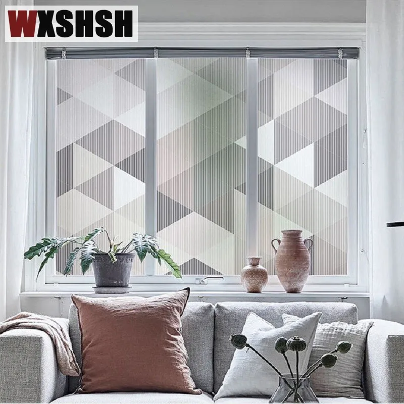 

Non-Adhesive vinyl Static Glass Sticker No glue Geometry Pattern Privacy Frosted Stained Roll Foils Window Decoration 100x100cm