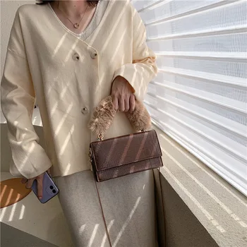 

2020 Creative-WOMEN'S Bag Bag Plush Hand Bag Women's Crocodile Pattern Maomao Shoulder Square Sling Bag