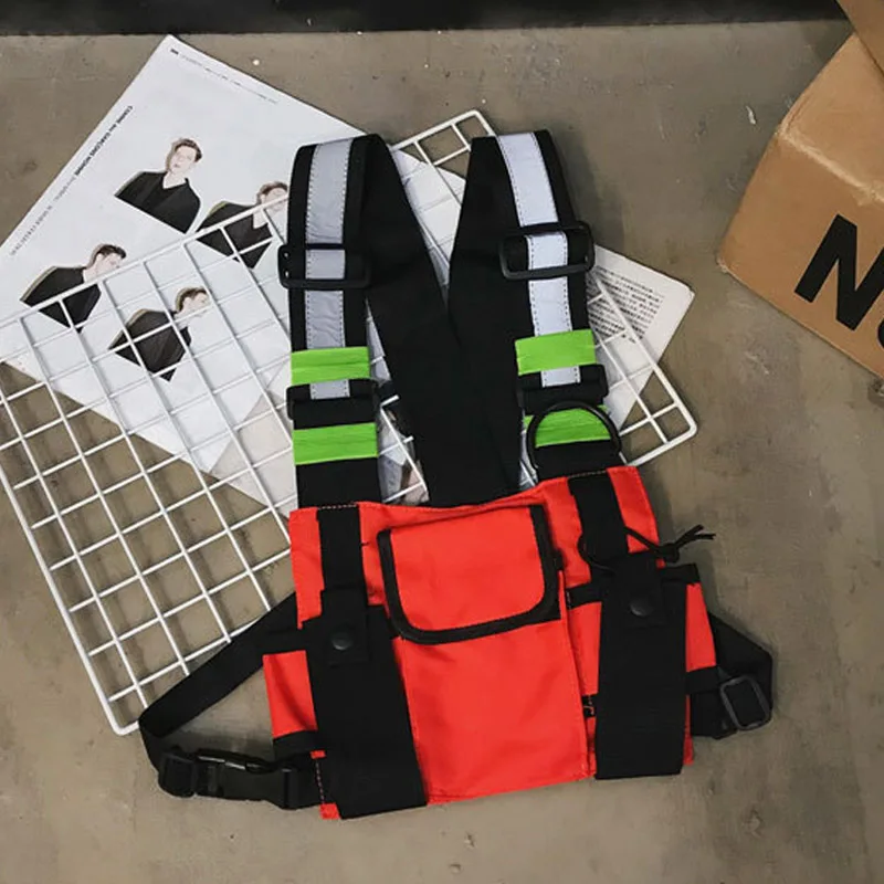 Мужская тактическая сумка-жилет в стиле хип-хоп, многофункциональная сумка унисекс для груди, Новое поступление, светоотражающая сумка через плечо - Цвет: Red Chest Bags