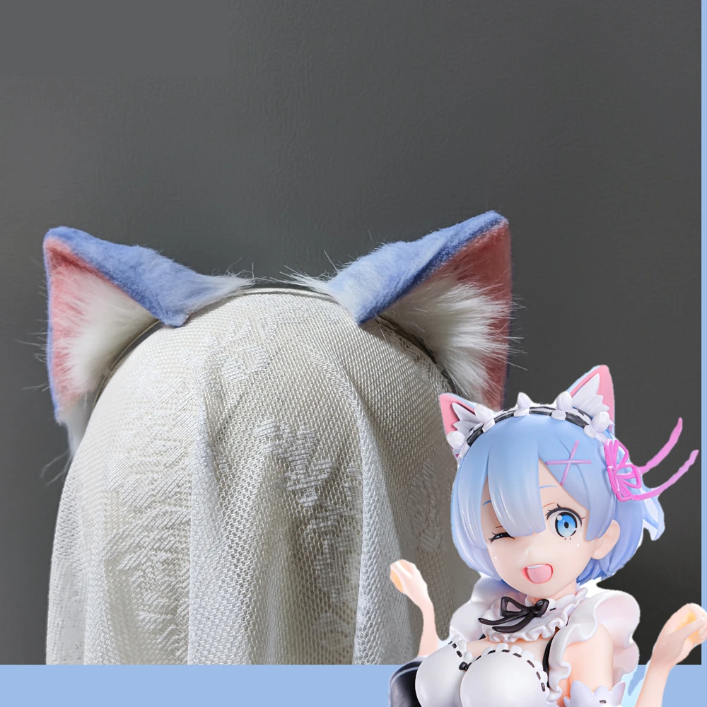 

New Rem Blue Cat Ears Hair Hoop Re Life In A Different World From Zero Cosplay Headwear Hand Made Work Party Game Accessories