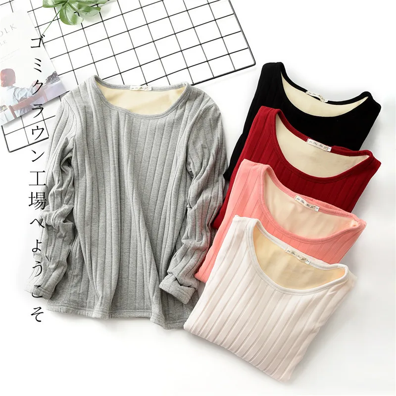 

2019 Autumn Winter Women Fleece Sweatshirt Soft Warm Velvet Knitwear Shirts Jumper Women Bottoming Shirt Tops