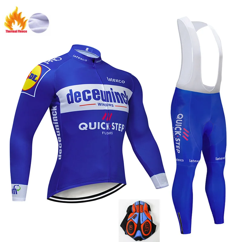 Winter Cycling Suit Pro Team QUICK STEP Велоспорт Джерси 9D нагрудник набор Бельгийская велосипедная одежда мужская зимняя теплая флисовая велосипедная Одежда для велоспорта - Цвет: Winter Cycling Suit