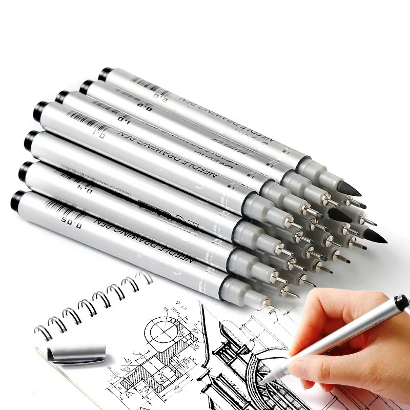 10 Pcs/Set Waterproof Pigment Fine Liner Sketching Pen Silver Needle Micron Marker Pen For Manga Drawing School Stationery