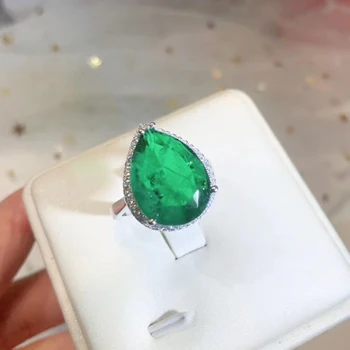 

Top Quality 925 Sterling Silver Wedding Green Natural Stone Party Fashion Wild Noble Ring Jewelry Female Big Green Silver Ring