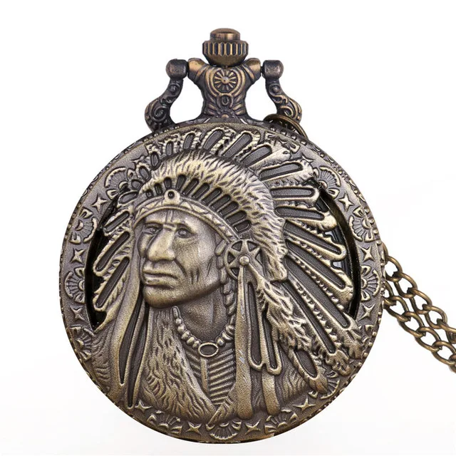 Модные кварцевые карманные часы бронзовые индийские женщины мужчины ожерелье карманные часы с цепочкой старинные карманные часы - Цвет: Bronze