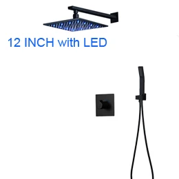 12 INCH LED Настенные черные смесители для душа для отеля, 10 дюймов, светодиодный душ с дождевой насадкой для горячей и холодной ванны, 2 функции, массажная система для ванной комнаты - Цвет: 12 INCH LED