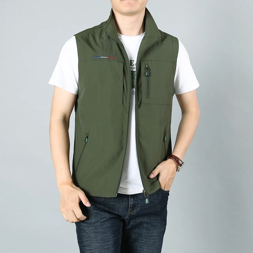 

Men's Waistcoat Jackets Vest 2020 Summer New Solid Color Stand Collar Climbing Hiking Work Sleeveless With Pocket