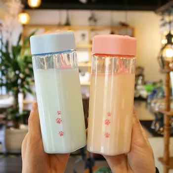 

500ml Creative Cute Cat Scratch Transparent Hydro Flask Portable Anti-fall Plastic Water Bottle Boys and Girls School Milk Cup