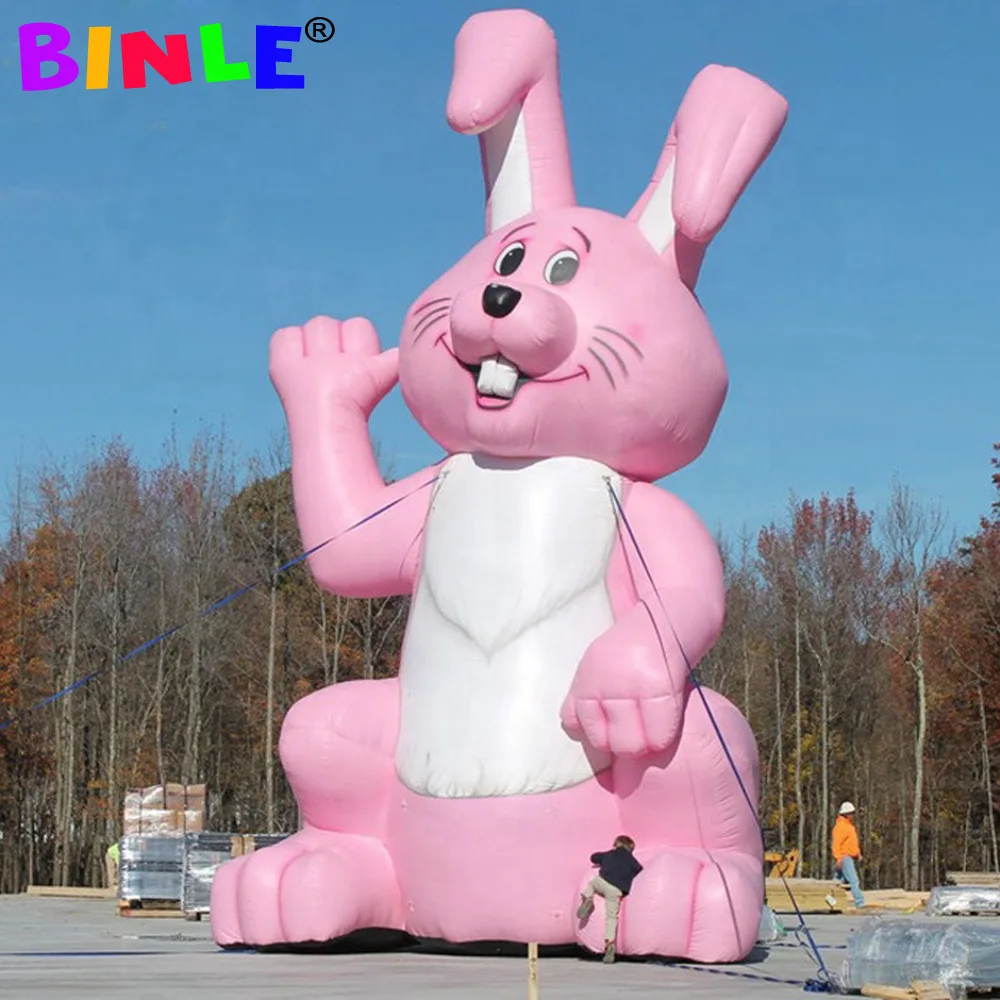 Vintage Lawn Display Pink Giant Inflatable Easter Bunny With LED Airblown Rabbit Balloon For