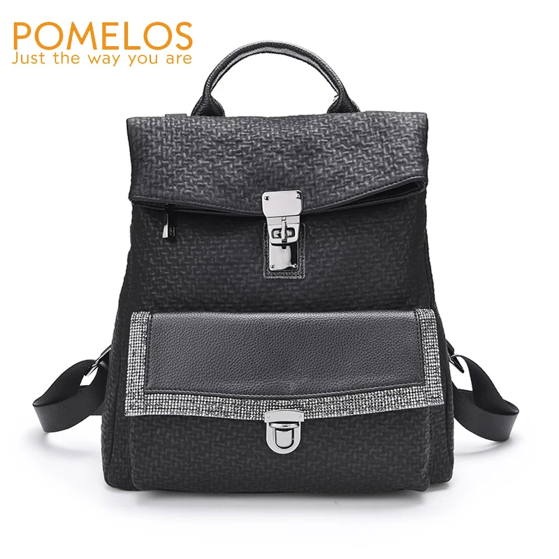 

POMELOS travel backpack 2019 fashion split leather backpack diamond decoration function women backpack school bags for girls