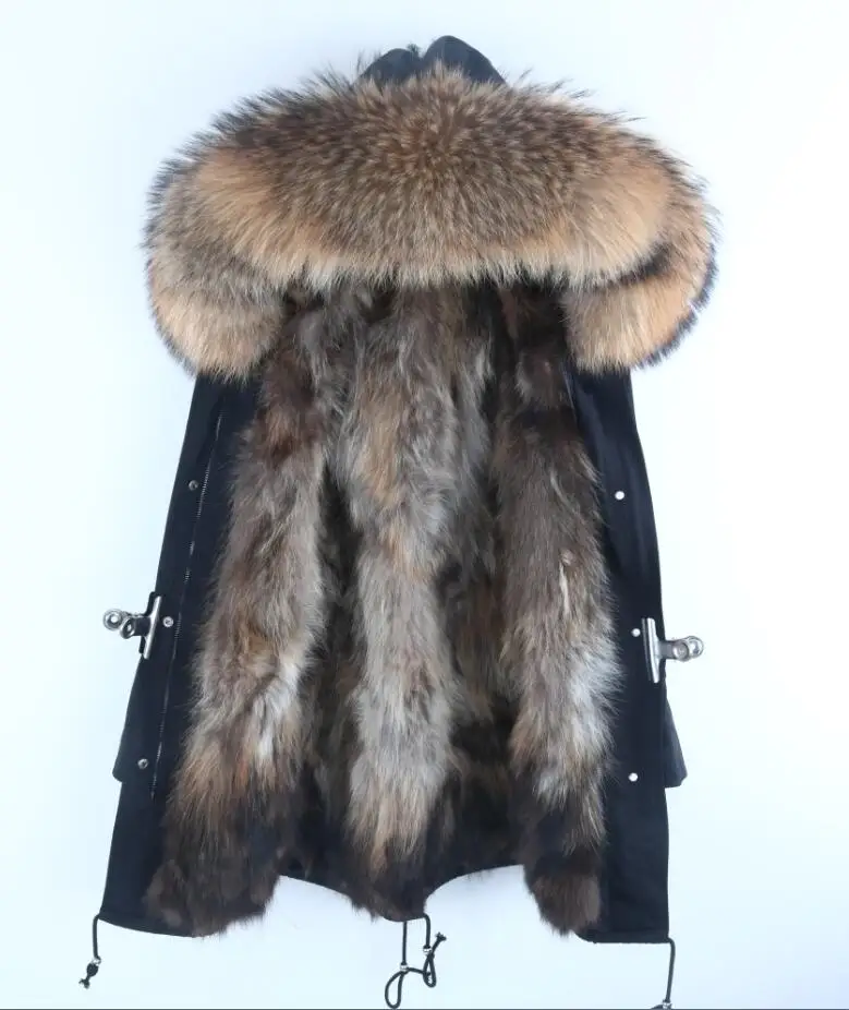 1 black coat Толстая Теплая мужская верхняя одежда из натурального меха енота, пальто с капюшоном, природный енот, куртка с подкладкой из натурального меха, мужская зимняя куртка - Цвет: 1 black coat