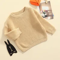 Baby Solid Color O-neck Sweater Winter, Unisex Baby Girl Boy Loose Fit Long Sleeve Knitted Pullover for Autumn, Winter 2