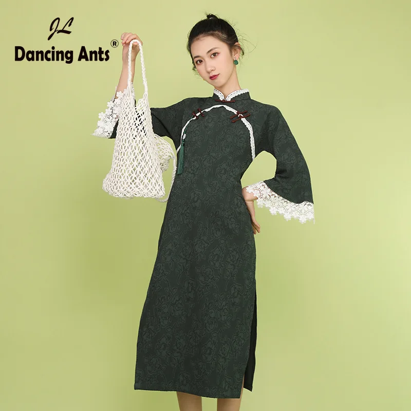 Однотонное длинное платье в стиле ретро китайском Тренд 2020 Платье с