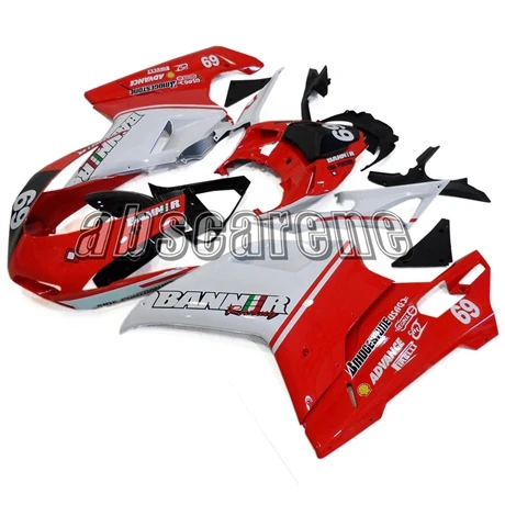 Выполните Обтекатели для поездок на мотоцикле Ducati 1098 848 1198 2007 2008 2009 2010 2011 2012 1098 848 1198 07-12 впрыска ABS Кузов красный, белый