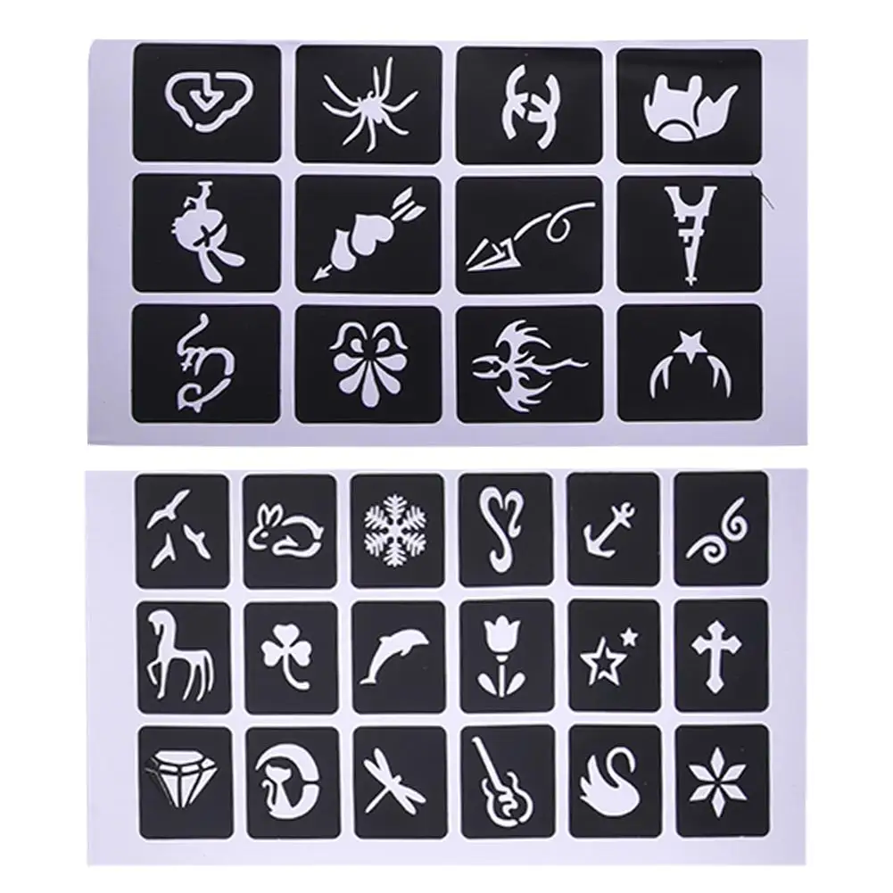 24 PCS Colors Glitter Flash Powder For Temporary Tattoo Set With 120 Stencils Template Kids Adult Party Body Painting Art Set