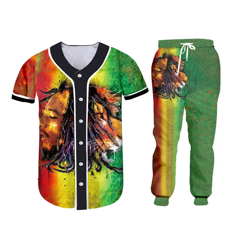 Fashion Men's sets Streetwear 3d Bob Marley Lion Print T-shirt+Sweatpants 2 Pieces Sets Unisex Zipper Hoodie Jacket Custom S-6XL (46)