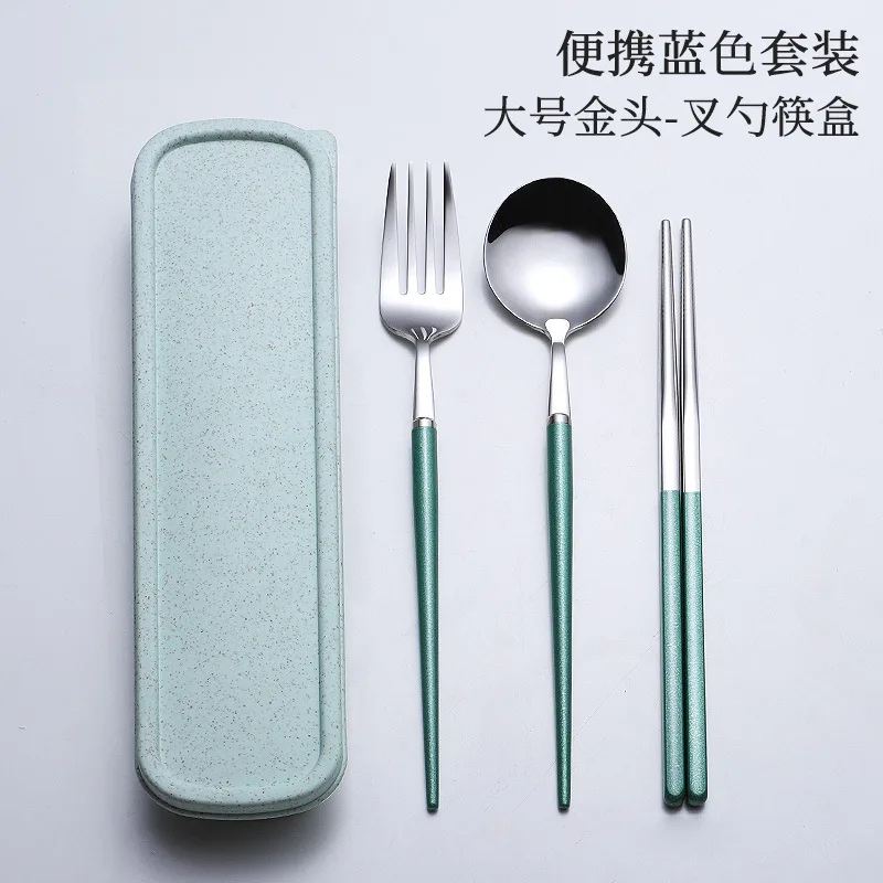 304 Stainless Steel Hollow Handle Portugal Portable Tableware Colorful Color Plated Mute Travel And Fork Spoon Chopsticks Box Se