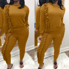 Женский спортивный костюм, комплект из двух предметов, спортивная одежда, Женская Осенняя мода, узкие брюки с краями листьев, спортивный костюм для отдыха, conjunto femenino# g4