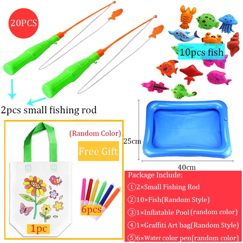 Children's Magnetic Fishing Parent-child interactive Toys Game Kids 2 Rod 10 3D Fish 1 Pool Water Baby Bath Toys Outdoor Toy ZXH 8