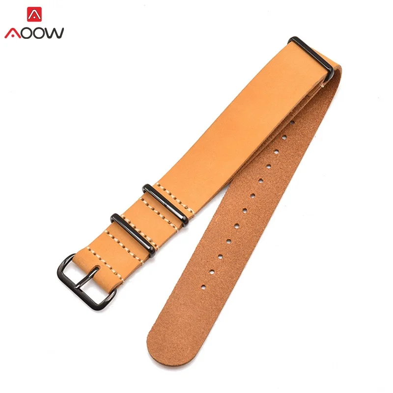 yellow-black buckle AOOW ремешок для часов из натуральной кожи ZULU ремешок для часов NATO 18 мм 20 мм 22 мм 24 мм черная пряжка аксессуары для часов Высокое качество - Цвет ремешка: yellow-black buckle