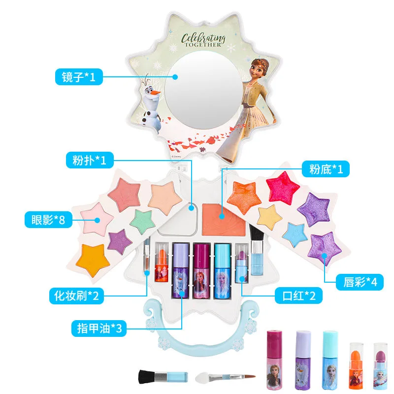 New Disney princess girls frozen 2 elsa anna Suitcase snowflake Makeup set kids Beauty pretend play Gift toy