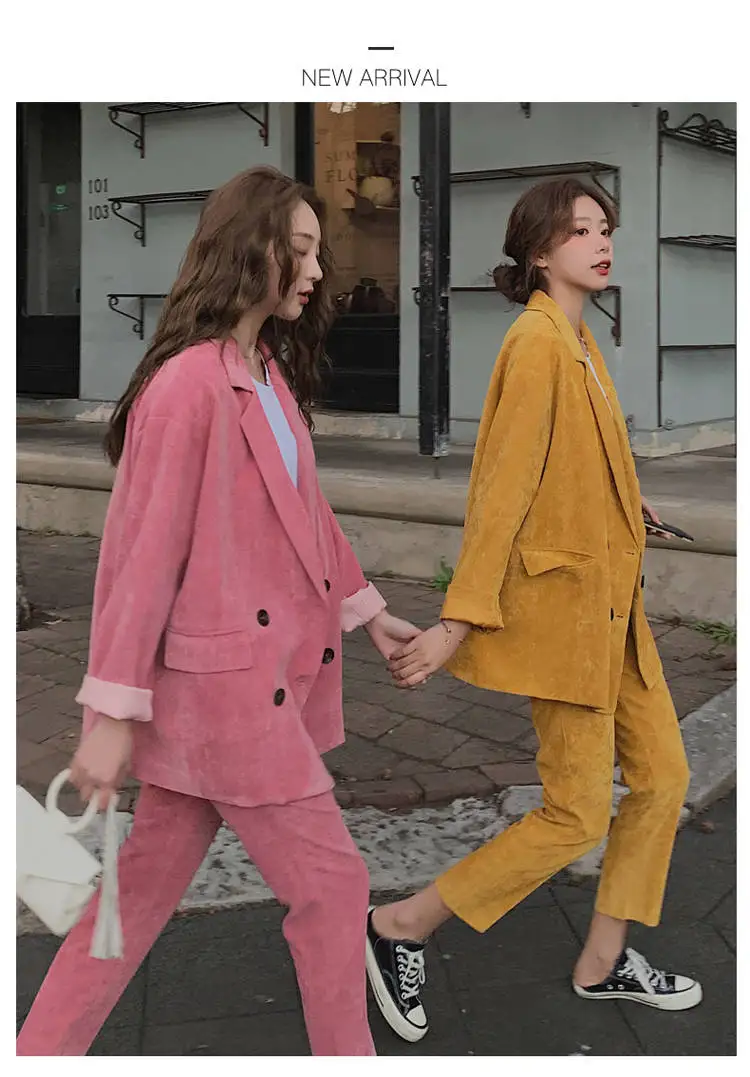 Heydress осенние однотонные женские элегантный Блейзер костюм офисные женские туфли двубортный пиджак женский вельветовый зубчатый комплект с карманами