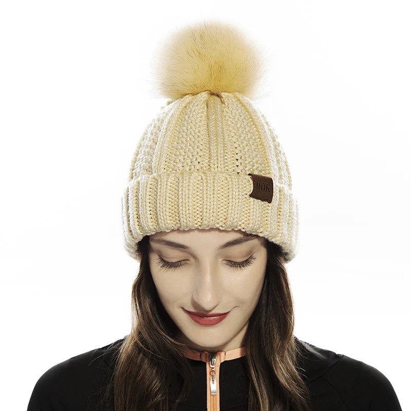 Новинка, модные шапки Skullies Beanies, зимние шапки для женщин, толстая вязаная теплая шапка, женская меховая шапка с помпонами, шапка для девочек