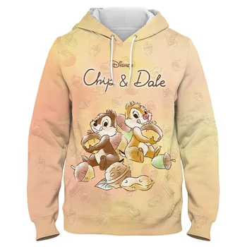 Disney Sweatshirt Chip Dale Chipmunk Cartoon Letter Print Fashion Unisex Couples Pocket Children Hoodie Pullover Long Sleeve Top 1