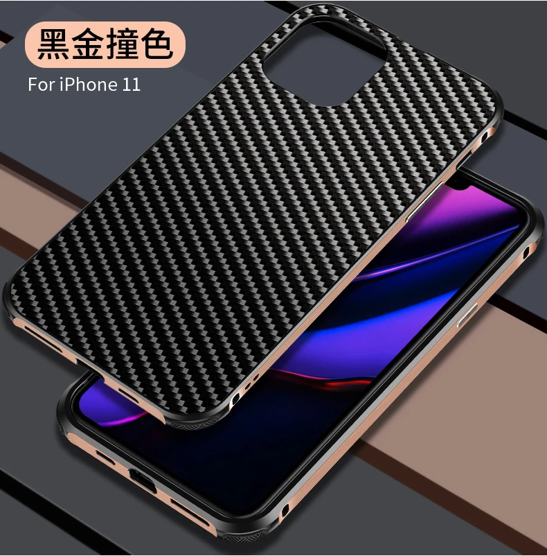 Роскошный Алюминиевый металлический чехол для iPhone 11 5,8/6,1/6,5 дюймов ультра тонкий жесткий элемент из углеродного волокна задняя крышка чехол для iPhone 11 Pro Max