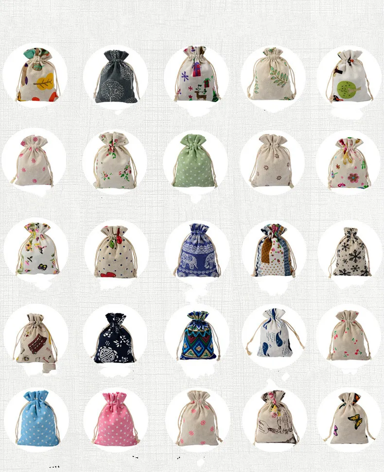 5 pieces pocket size 10* 14 mm fashion bag sack pull rope bag jewelry bag random color